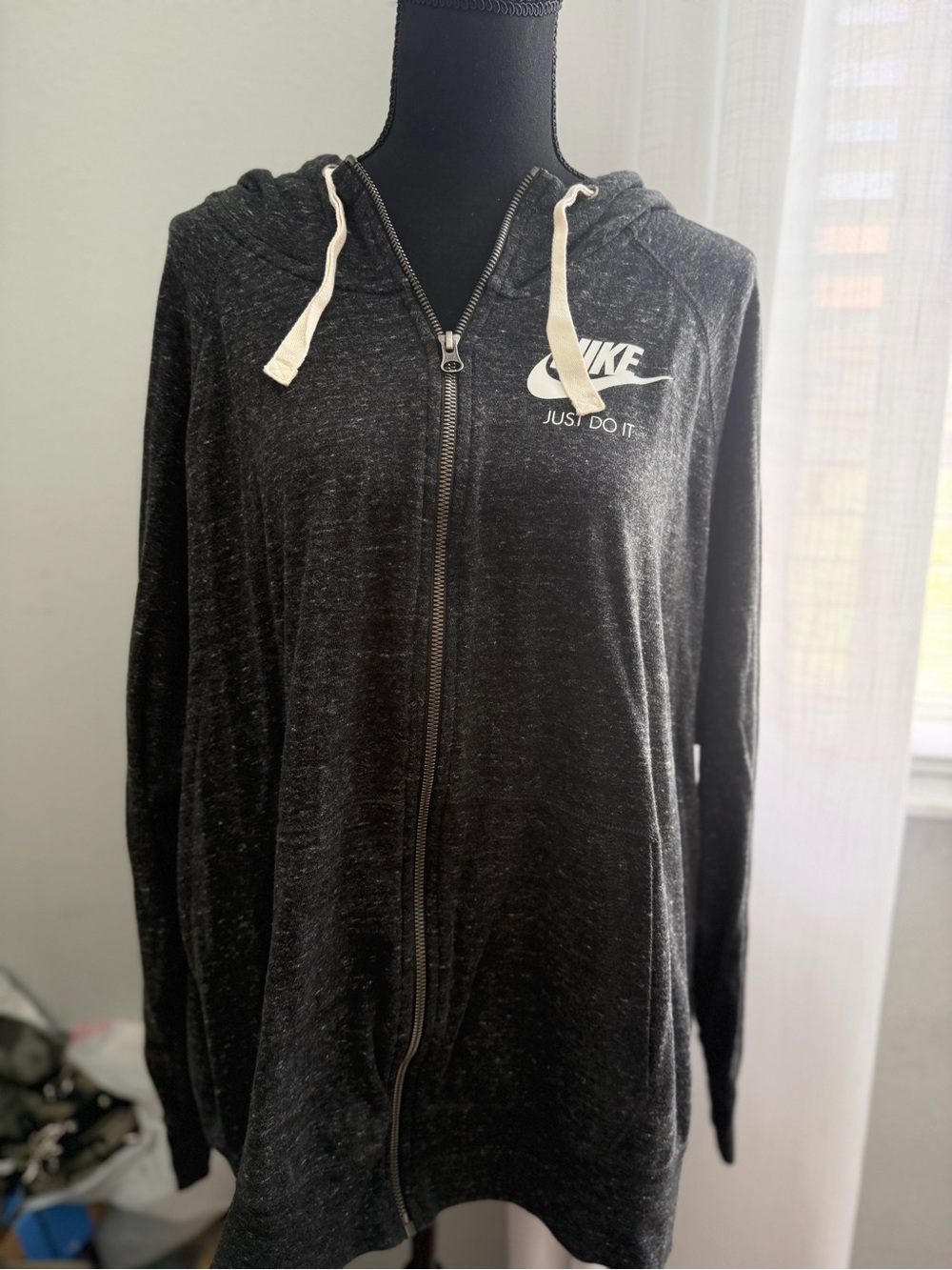 Nike Heathered Charcoal Zip Hoodie with White Swoosh